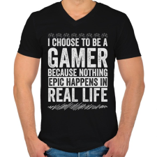 PRINTFASHION Gamer life - Férfi V-nyakú póló - Fekete férfi póló