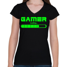 PRINTFASHION Gamer loading.. - Női V-nyakú póló - Fekete női póló