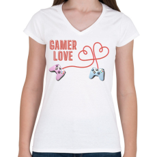 PRINTFASHION Gamer Love - Női V-nyakú póló - Fehér