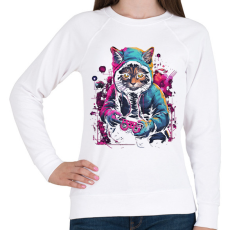 PRINTFASHION Gamer macska - Női pulóver - Fehér