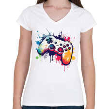 PRINTFASHION gamer - Női V-nyakú póló - Fehér női póló