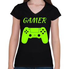 PRINTFASHION GAMER - Női V-nyakú póló - Fekete női póló
