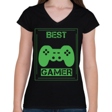 PRINTFASHION Gamer  - Női V-nyakú póló - Fekete