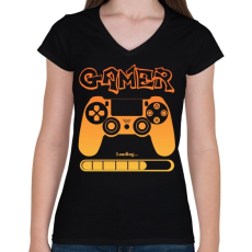 PRINTFASHION Gamer - Női V-nyakú póló - Fekete