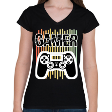 PRINTFASHION Gamer - Női V-nyakú póló - Fekete