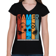 PRINTFASHION gamer - Női V-nyakú póló - Fekete
