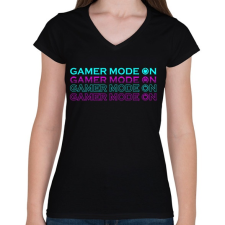 PRINTFASHION Gamer ON 1 - Női V-nyakú póló - Fekete női póló