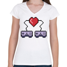 PRINTFASHION Gamer pár - Női V-nyakú póló - Fehér női póló