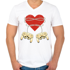 PRINTFASHION Gamer szerelem - Férfi V-nyakú póló - Fehér férfi póló
