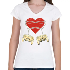 PRINTFASHION Gamer szerelem - Női V-nyakú póló - Fehér női póló