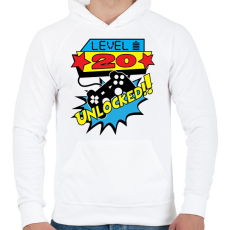 PRINTFASHION Gamer szülinap (egyedi évszámmal rendelhető) - Férfi kapucnis pulóver - Fehér