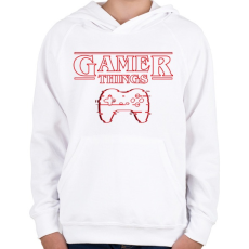 PRINTFASHION Gamer Things - Gyerek kapucnis pulóver - Fehér
