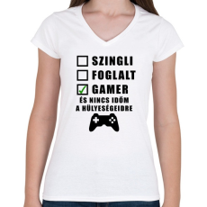 PRINTFASHION Gamer vagyok - Női V-nyakú póló - Fehér
