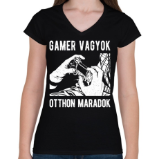 PRINTFASHION Gamer vagyok, otthon maradok - Női V-nyakú póló - Fekete