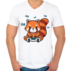 PRINTFASHION Gamer vörös panda - Férfi V-nyakú póló - Fehér