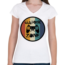 PRINTFASHION Gamer zone2 - Női V-nyakú póló - Fehér női póló