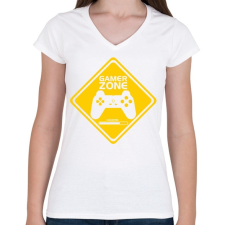 PRINTFASHION Gamer zone - Női V-nyakú póló - Fehér női póló