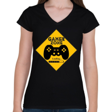 PRINTFASHION Gamer zone - Női V-nyakú póló - Fekete női póló