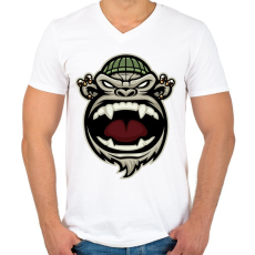 PRINTFASHION Gangsta Monkey - Férfi V-nyakú póló - Fehér