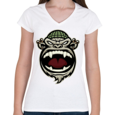 PRINTFASHION Gangsta Monkey - Női V-nyakú póló - Fehér női póló