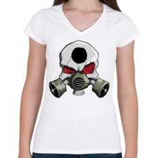 PRINTFASHION Gasmask skull - Női V-nyakú póló - Fehér