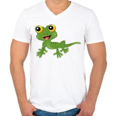 PRINTFASHION Gekkó - Férfi V-nyakú póló - Fehér