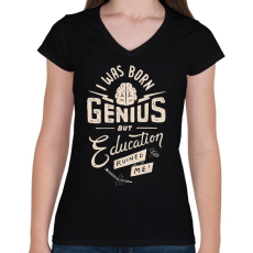 PRINTFASHION Genius - Női V-nyakú póló - Fekete