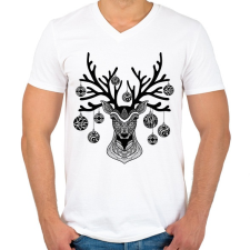 PRINTFASHION Geometrikus karácsonyi rénszarvas - Férfi V-nyakú póló - Fehér férfi póló