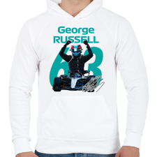 PRINTFASHION George Russell - Férfi kapucnis pulóver - Fehér férfi pulóver, kardigán