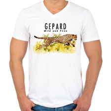 PRINTFASHION gepard - Férfi V-nyakú póló - Fehér férfi póló