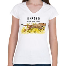 PRINTFASHION gepard - Női V-nyakú póló - Fehér