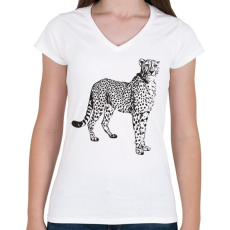 PRINTFASHION Gepárd  - Női V-nyakú póló - Fehér