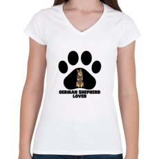 PRINTFASHION German Shepherd Lover - Női V-nyakú póló - Fehér