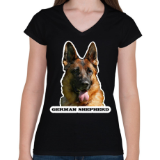 PRINTFASHION German shepherd - Női V-nyakú póló - Fekete