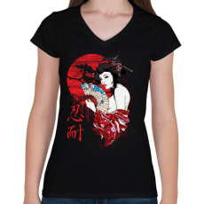 PRINTFASHION Gésa - Női V-nyakú póló - Fekete