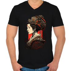 PRINTFASHION Gésa Shinto királynő - Férfi V-nyakú póló - Fekete