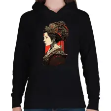 PRINTFASHION Gésa Shinto királynő - Női kapucnis pulóver - Fekete női pulóver, kardigán