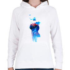 PRINTFASHION Get away - Női kapucnis pulóver - Fehér női pulóver, kardigán