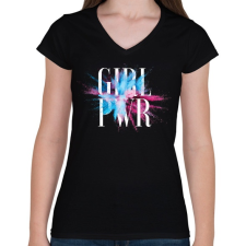 PRINTFASHION Girl Power - Női V-nyakú póló - Fekete női póló