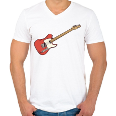 PRINTFASHION Gitár - Férfi V-nyakú póló - Fehér