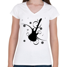 PRINTFASHION Gitár - Női V-nyakú póló - Fehér női póló