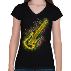 PRINTFASHION Gitár  - Női V-nyakú póló - Fekete