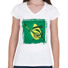 PRINTFASHION Gitáros avokádó - Női V-nyakú póló - Fehér