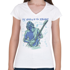 PRINTFASHION Gitáros élet - Női V-nyakú póló - Fehér női póló