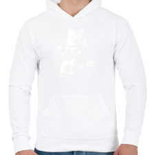 PRINTFASHION Gitáros macska - Férfi kapucnis pulóver - Fehér férfi pulóver, kardigán