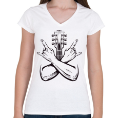 PRINTFASHION gitáros - Női V-nyakú póló - Fehér