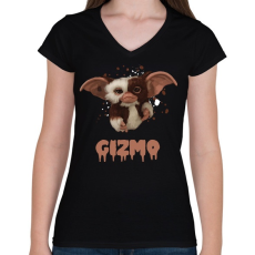PRINTFASHION GIZMO - Női V-nyakú póló - Fekete