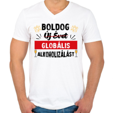 PRINTFASHION Globális alkoholizálás - Férfi V-nyakú póló - Fehér férfi póló
