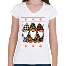 PRINTFASHION Gnóm karácsony - Női V-nyakú póló - Fehér női póló
