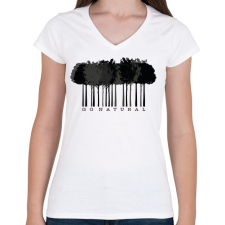 PRINTFASHION Go natural - vonalkód - Női V-nyakú póló - Fehér női póló